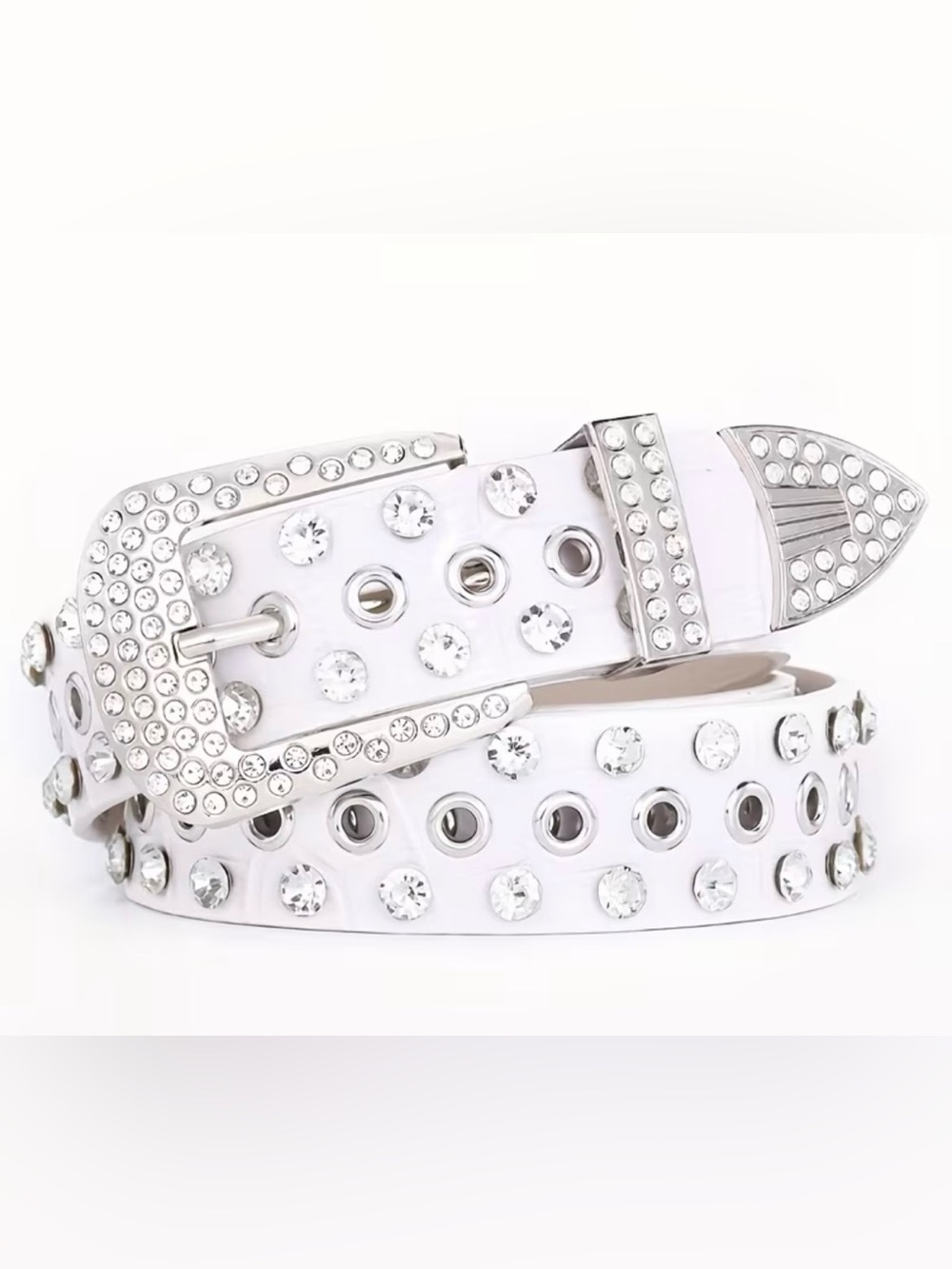 Crystal Studded White Women's Fashion Belt